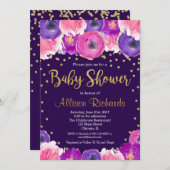 Purple and gold floral baby shower invitation (Front/Back)