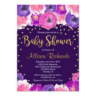 Purple Gold Baby Shower Invitations Zazzle Purple And Gold Fl Baby Shower Invitation