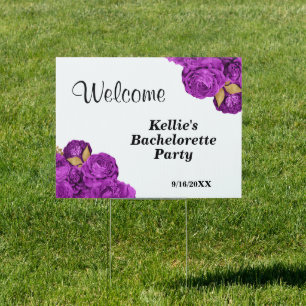 Purple And Gold Floral Bachelorette Party Welcome Sign