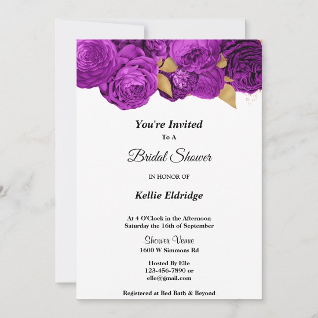 Purple And Gold Floral Bridal Shower Invitation (Front)