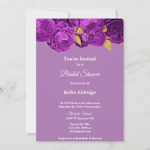 Purple And Gold Floral Bridal Shower Invitation