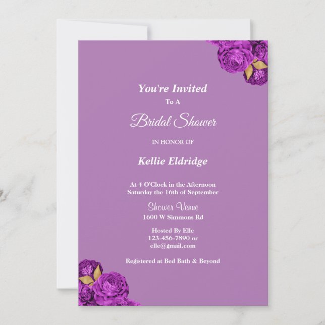 Purple And Gold Floral Bridal Shower Invitation (Front)