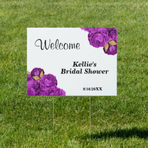 Purple And Gold Floral Bridal Shower Welcome Sign