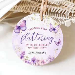 Purple and Gold Floral Butterfly 1st Birthday Favor Tags