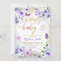 Purple and Gold Floral Butterfly Baby Shower Invitation