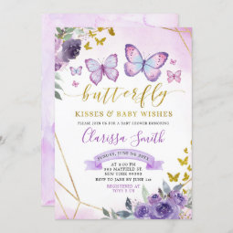 Purple and Gold Floral Butterfly Baby Shower Invitation | Zazzle