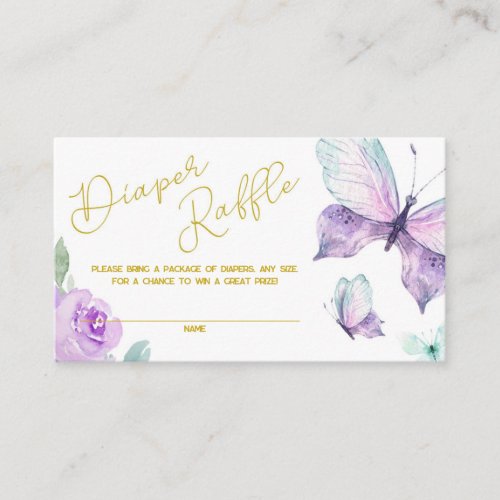 Purple and Gold Floral Butterfly Diaper Raffle Enclosure Card