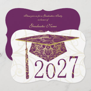 Purple and Gold Floral Cap 2027 Graduation Party Invitation