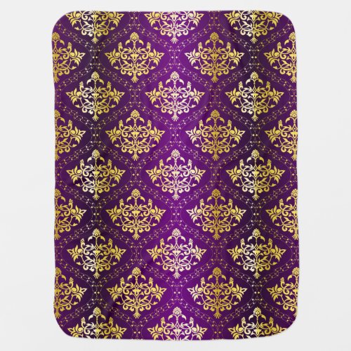 Purple and gold floral damasks pattern fleece blan baby blanket