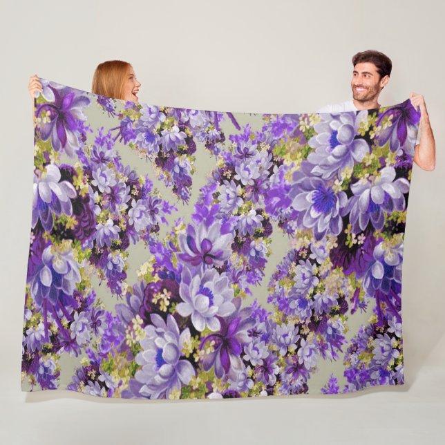 Purple And Gold Floral Fleece Blanket (In Situ)