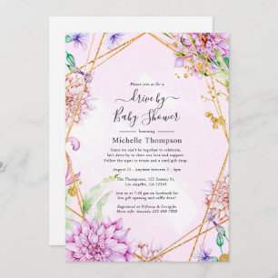 Purple and Gold Floral Geometric Drive By Shower Invitation