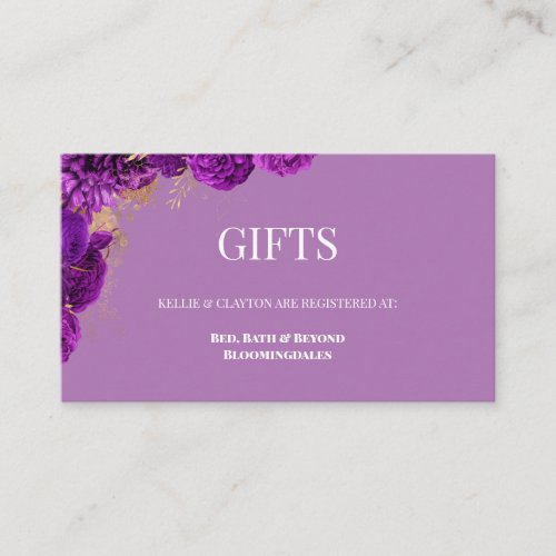 Purple And Gold Floral Gift Registry Enclosure Card