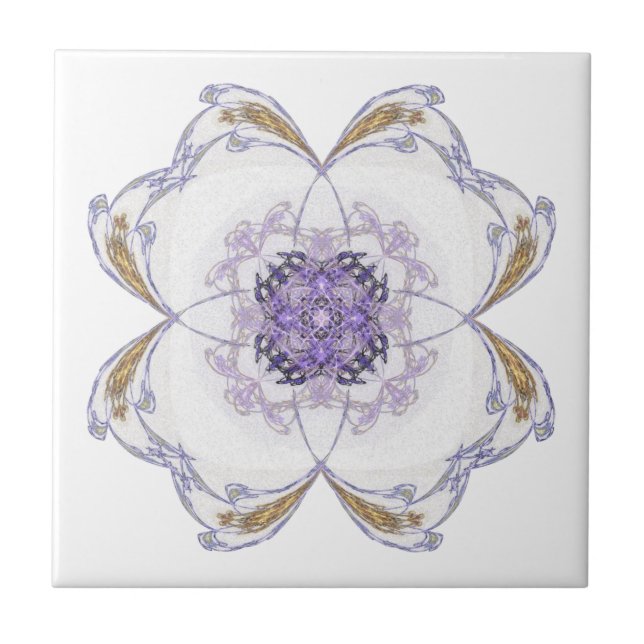 Purple and Gold Floral-Look Fractal Art  Ceramic Tile (Front)
