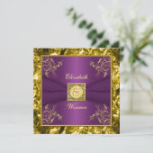 Purple and Gold Floral Monogram Wedding Invitation (Standing Front)