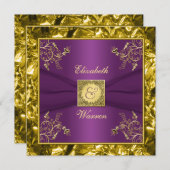 Purple and Gold Floral Monogram Wedding Invitation (Front/Back)