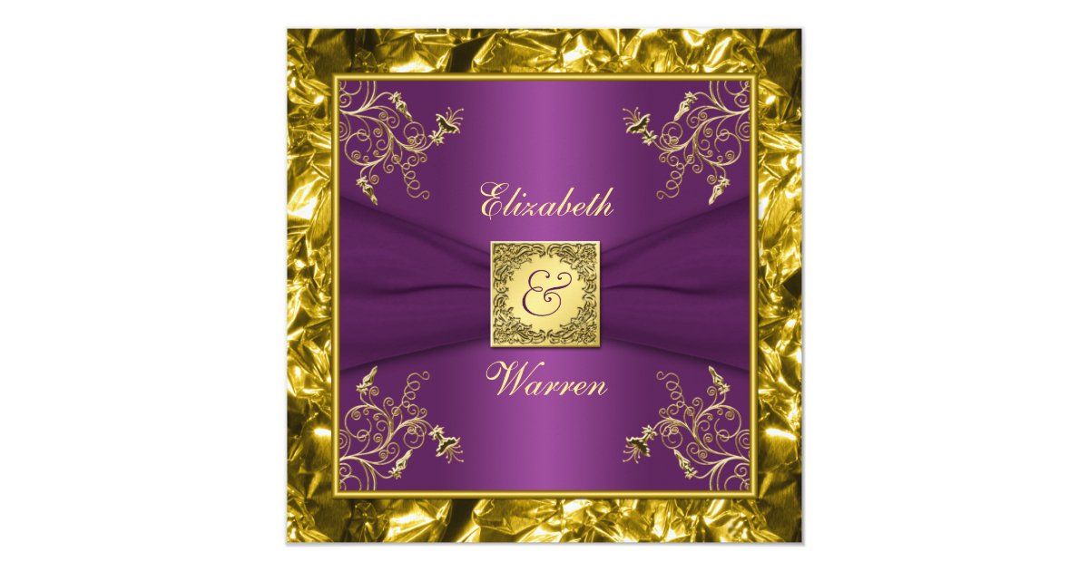 Purple and Gold Floral Monogram Wedding Invitation | Zazzle.com