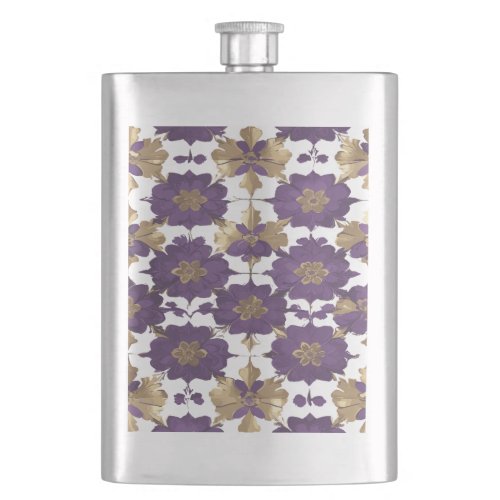 Purple and Gold Floral Pattern  Flask