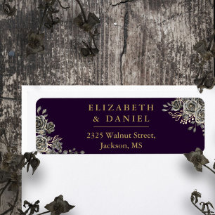 Purple And Gold Floral Roses Gothic Return Address Label