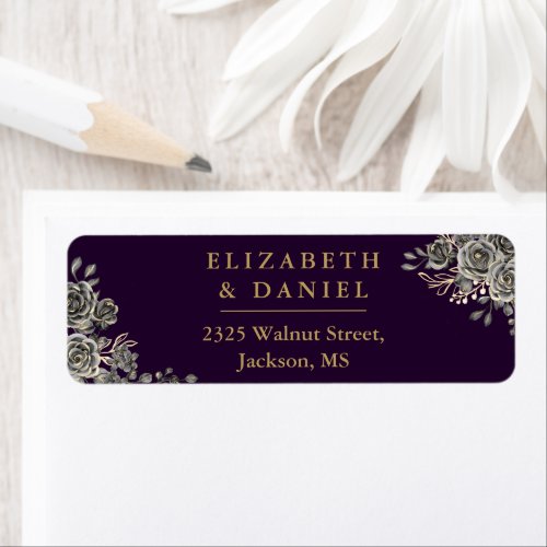 Purple And Gold Floral Roses Gothic Return Address Label