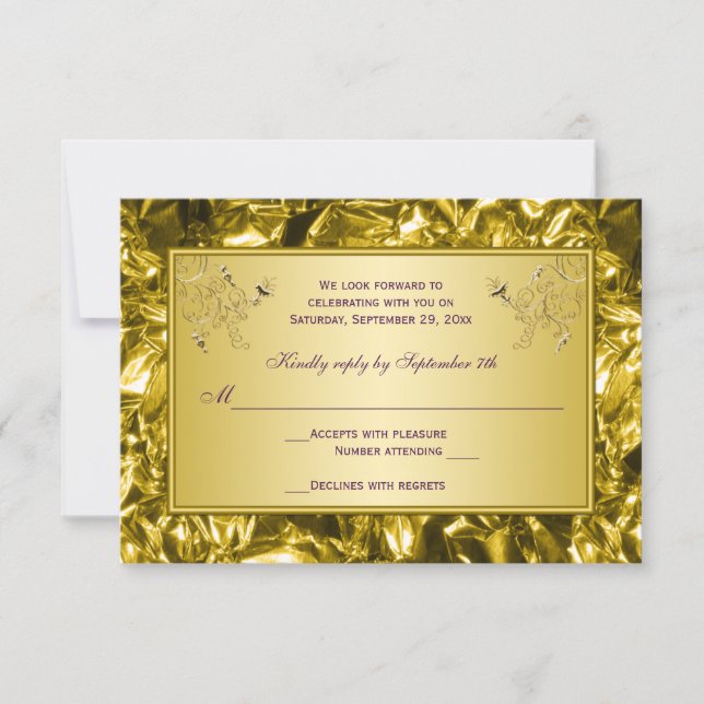 Purple and Gold Floral RSVP Card (Front)