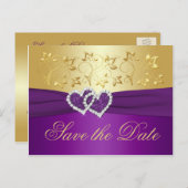Purple and Gold Floral Save the Date Card (Front/Back)