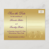Purple and Gold Floral Save the Date Card (Back)