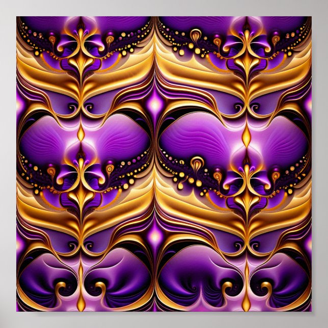 Purple and Gold Floral Seamless Pattern Poster (Front)