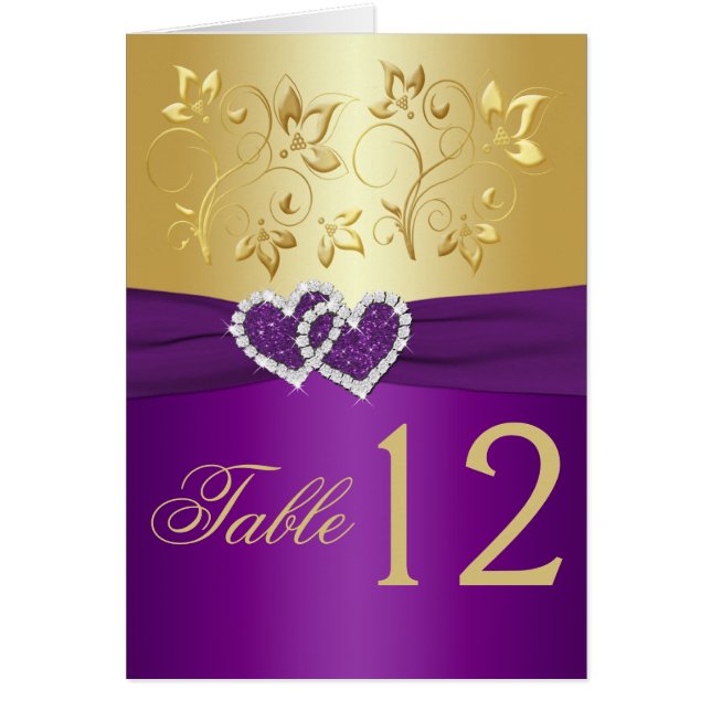 Purple and Gold Floral Table Number Card (Front)