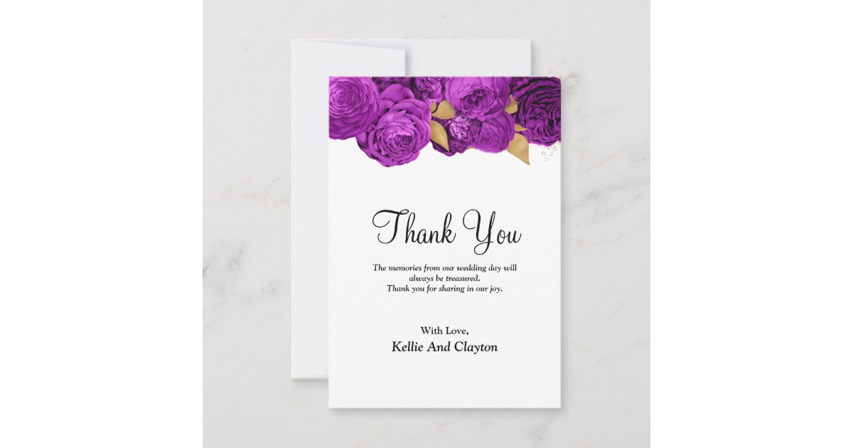 Purple And Gold Floral Thank You Card Zazzle
