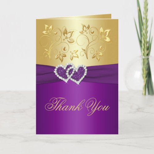 Purple and Gold Floral Thank You Card
