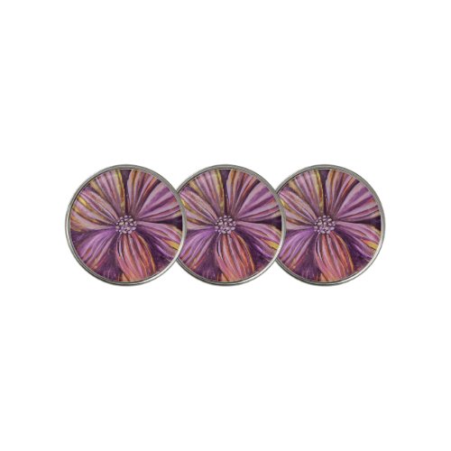     Purple And Gold Floral Watercolor Vibrant Bold Golf Ball Marker