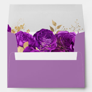 Purple And Gold Floral Wedding Envelope