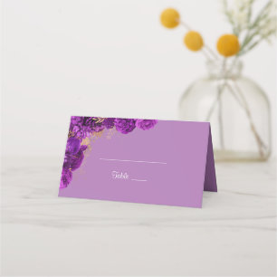 Purple And Gold Floral Wedding Guest Name Place Card