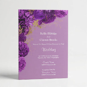 Purple And Gold Floral Wedding Invitation