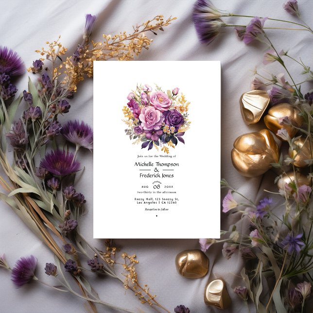 Purple and Gold Floral Wedding Invitation (Creator Uploaded)