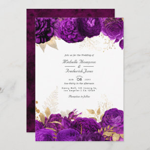 Purple and Gold Floral Wedding Invitation