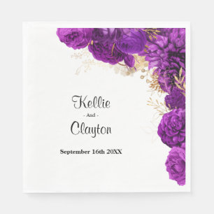 Purple And Gold Floral Wedding Napkins