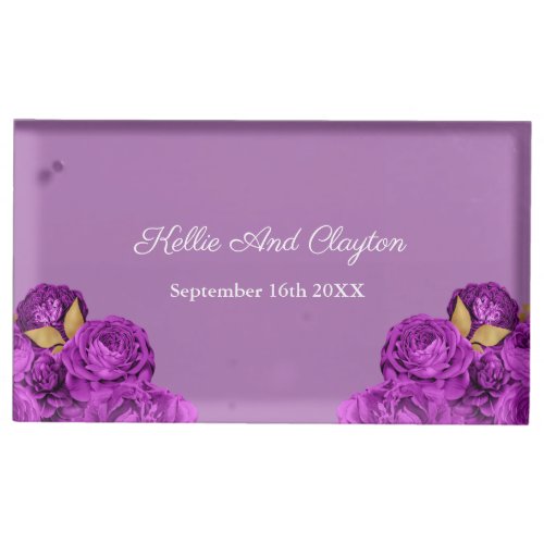 Purple And Gold Floral Wedding Place Card Holder