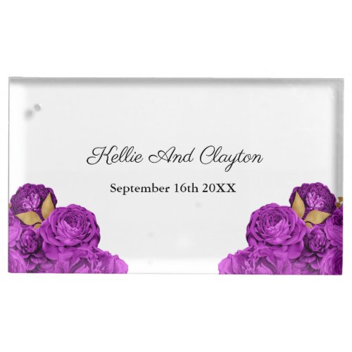 Purple And Gold Floral Wedding Table Card Holder