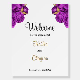 Purple And Gold Floral Wedding Welcome Sign