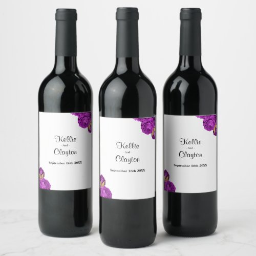 Purple And Gold Floral Wedding Wine Label