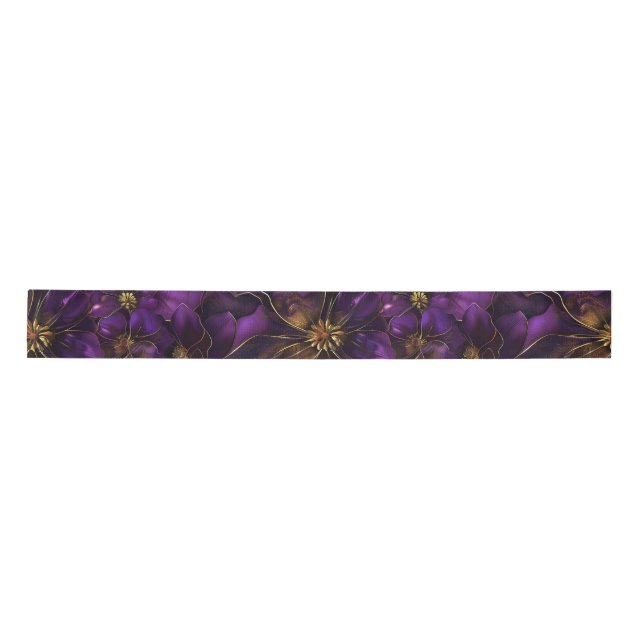 Purple and Gold Flowers Satin Ribbon (Front)