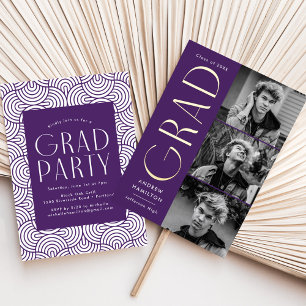 Purple and Gold Foil 3 Photo Graduation Party Foil Invitation