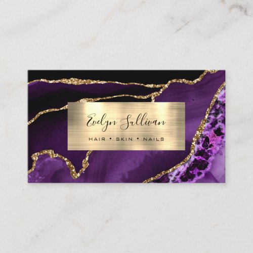 Purple and Gold Foil Agate Business Card