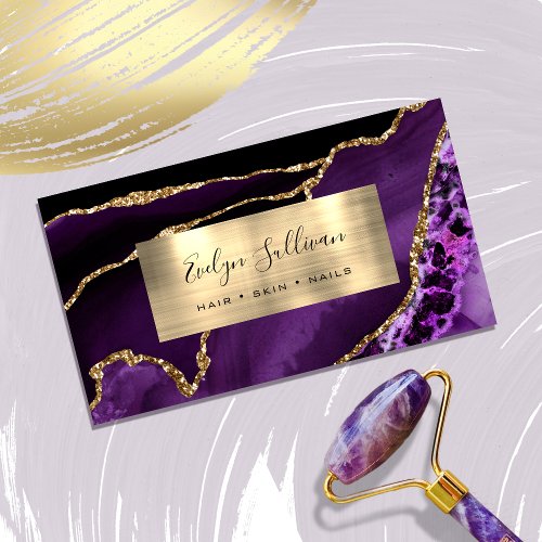 Purple and Gold Foil Agate Business Card