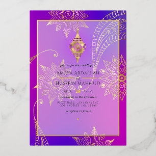 Purple and Gold Foil Arabian Wedding Invitation
