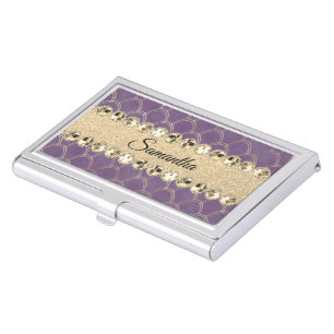 Purple and Gold Foil Diamond Bling Business Card Case