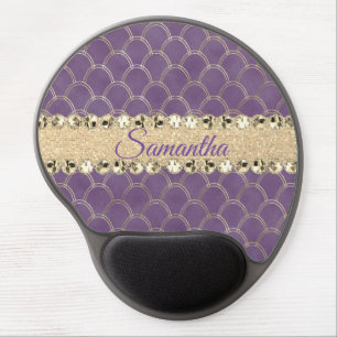 Purple and Gold Foil Diamond Bling Gel Mouse Pad