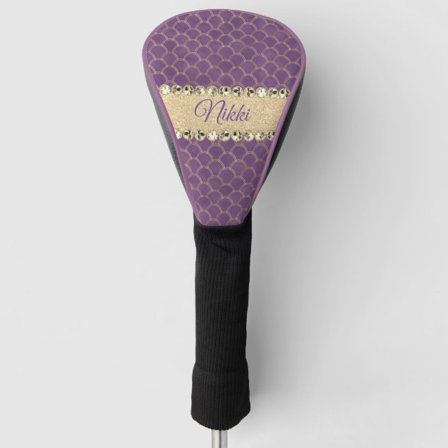 Purple and Gold Foil Diamond Bling               Golf Head Cover (Front)
