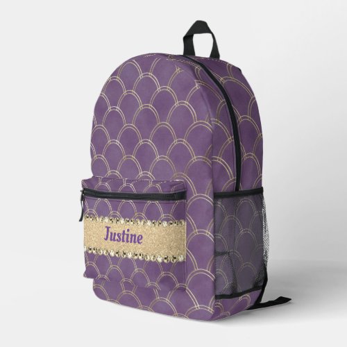 Purple and Gold Foil Diamond Bling Personalized  Printed Backpack